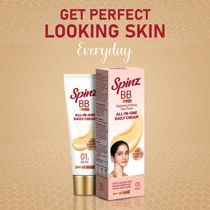 Spinz BB Pro Brightening & Beauty Face Cream with SPF 20 PA++ (Beige 01), 15g