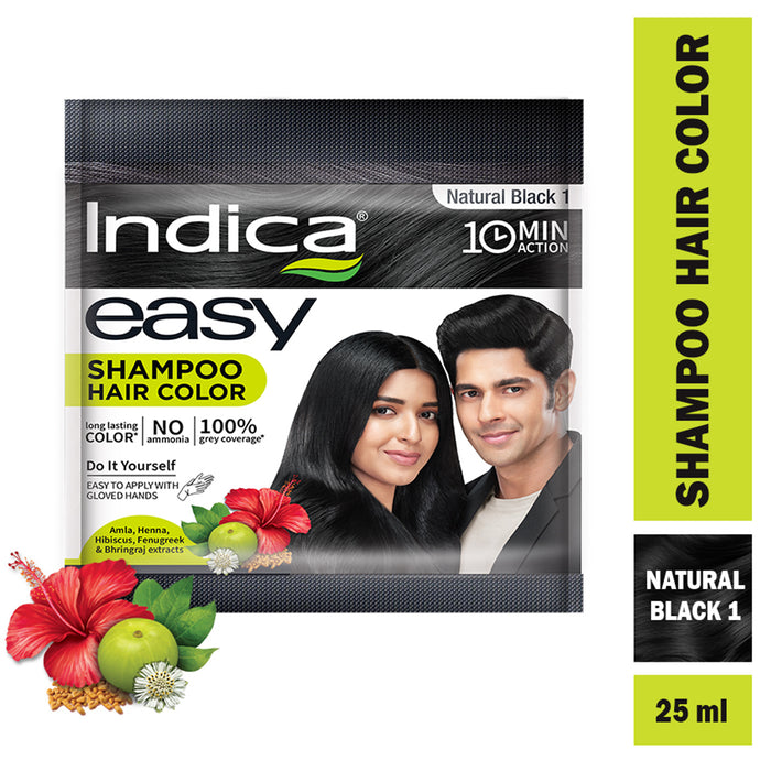 Indica Easy Hair Colour – Natural Black, 9g + 9ml | Ammonia-Free | Enriched with Amla, Henna, Bhringraj, Hibiscus | Covers Greys in 10 Minutes | For Men & Women (Pack of 5)