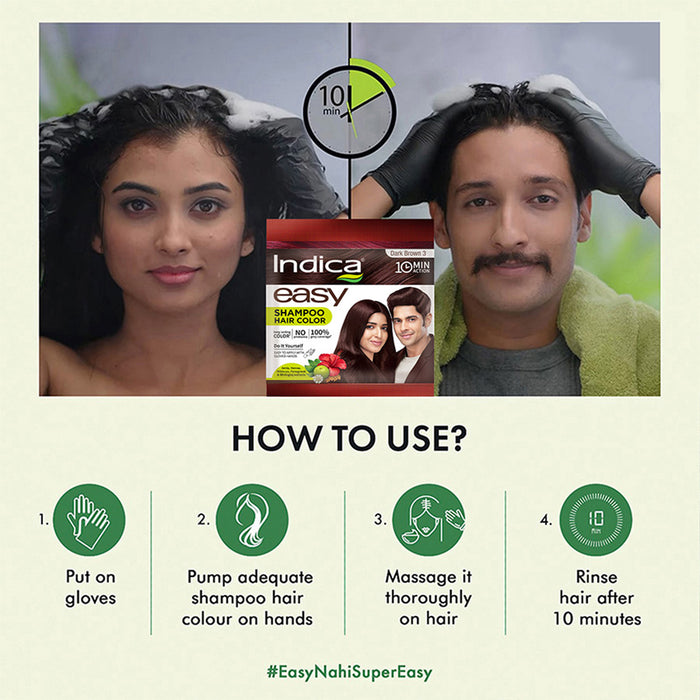 Indica easy shampoo hair color dark brown 3 usage