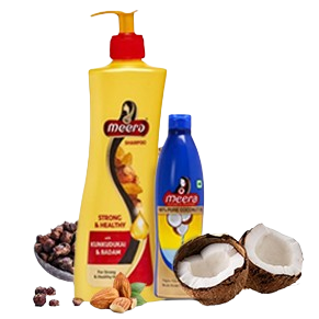 Meera shampoo and coconut oil combo