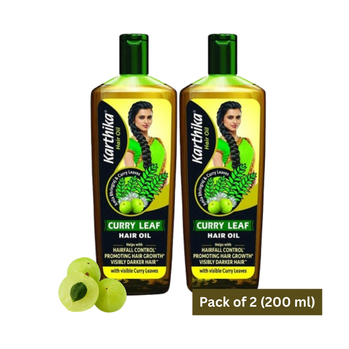 Karthika Curry Leaf Hair Oil, 200ml | Controls Hairfall, Promotes Hair Growth, Visibly Darker Hair, with Goodness Of Amla and Bhringraj (Pack of 2)