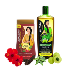 Karthika Ayurvedic Hair Strength Combo – Curry Leaf Oil & Hair wash Powder