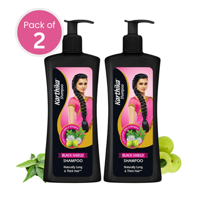 Karthika Black Shield Shampoo with Amla, Curry Leaves, and Bhringaraj | 650 ml (Pack of 2)