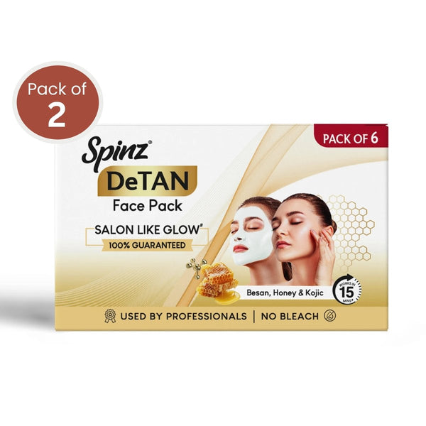 Spinz DeTan Face Pack 72g | Tan Removal Cream with Besan, Honey & Kojic Acid| Pack of 12 sachets x 12g each - Cavinkart