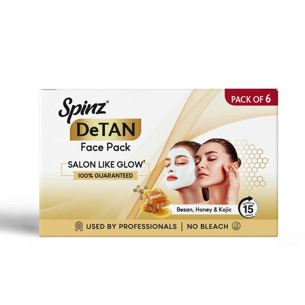 Spinz DeTan Face Pack 72g | Tan Removal Cream with Besan, Honey & Kojic Acid| Pack of 12 sachets x 12g each - Cavinkart