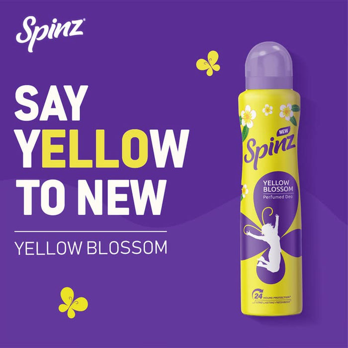 Spinz Yellow Blossom Perfumed Deo for Women, with Fresh Firangipani Fragrance for Long Lasting Freshness and 24 Hours Protection, 200ml