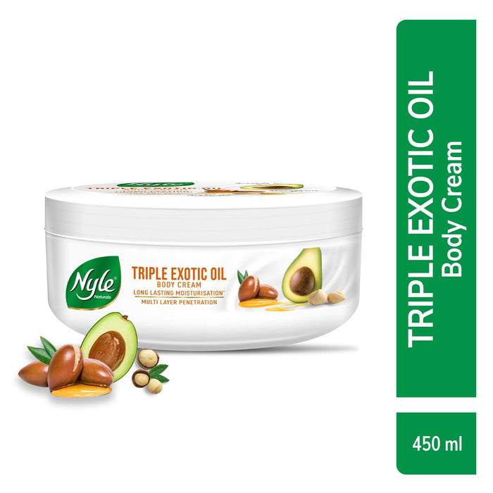 Nyle Naturals Triple Exotic Oil Body Cream with Argan Oil, Macadamia Oil & Avocado Oil for 24 Hours Long Lasting Moisturization - 450 ml