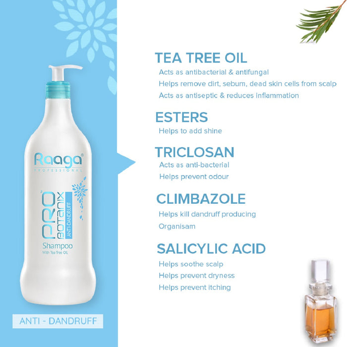 Raaga Professional Pro Botanix Anti Dandruff Shampoo, With Tea Tree Oil, 1000ml