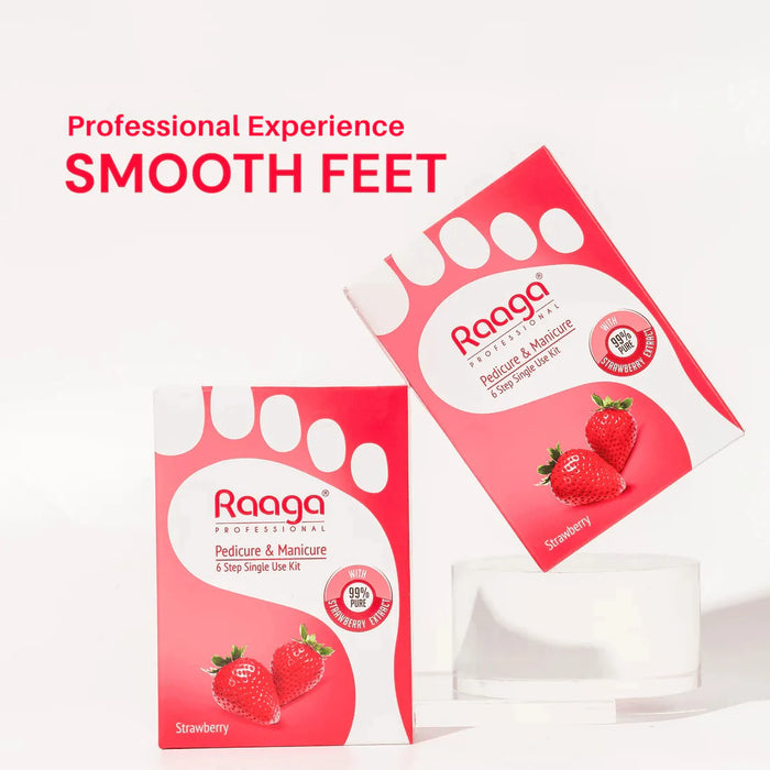 Raaga Professional Strawberry Pedicure and Manicure Kit for Soft & Relaxed Hands and Feet | 99% Pure Strawberry Extract | 6 Sachets | 63 gm