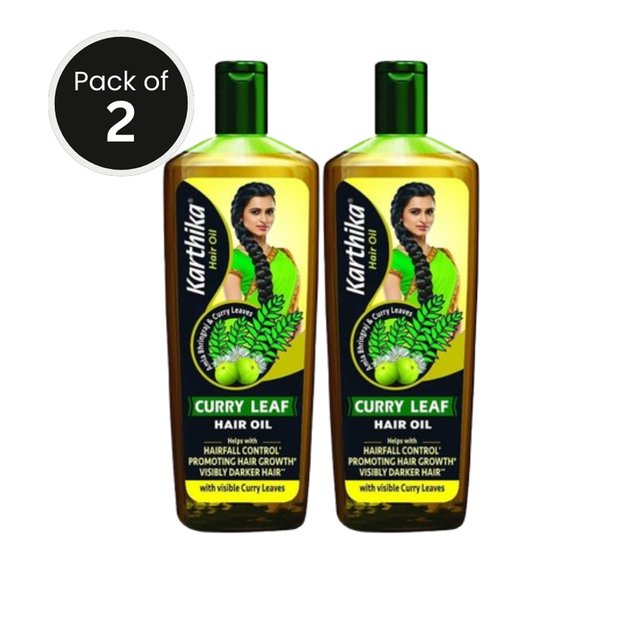 Karthika Curry Leaf Hair Oil, 200ml | Controls Hairfall, Promotes Hair Growth, Visibly Darker Hair, with Goodness Of Amla and Bhringraj (Pack of 2)