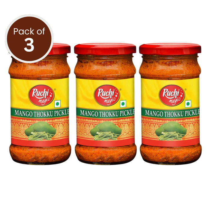 Ruchi Magic Mango Thokku Pickle, 300g | Made with Grated Mangoes, Hot & Sour Taste, Perfect with Dosa, Idly, Rotis | Authentic Indian Flavors (Pack of 3)