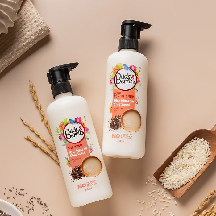 Rice Water and Chia Seeds Hair Care and Massage Combo- Shampoo + Conditioner + Hair Oil