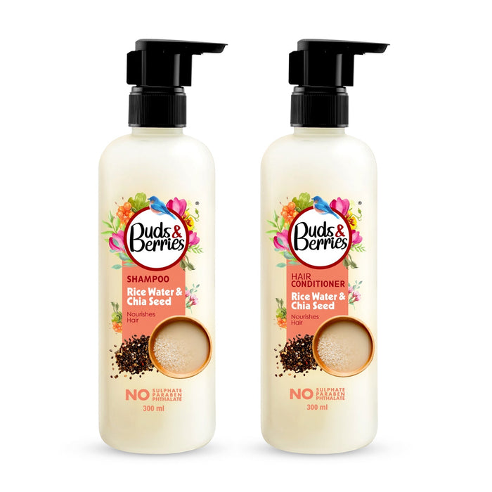 Rice Water and Chia Seeds Hair Care and Massage Combo- Shampoo + Conditioner + Hair Oil