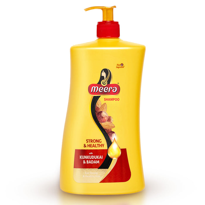 Meera Strong and Healthy Shampoo, 1L | With Goodness of Kunkudukai & Badam Gives Soft & Smooth Hair | For Men and Women, Paraben Free