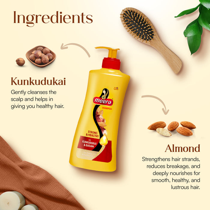 Meera Strong and Healthy Shampoo, With Goodness of Kunkudukai & Badam for Soft & Smooth Hair, 650ml