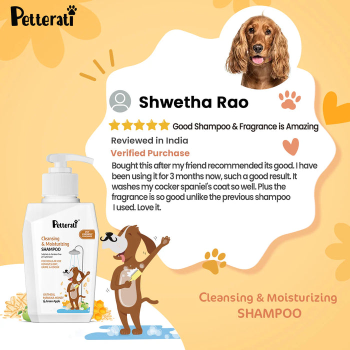 Petterati Cleansing & Moisturising Dog Shampoo with Oatmeal and Manuka Honey, 400ml | Sulphate & Paraben-Free | Vet Recommended