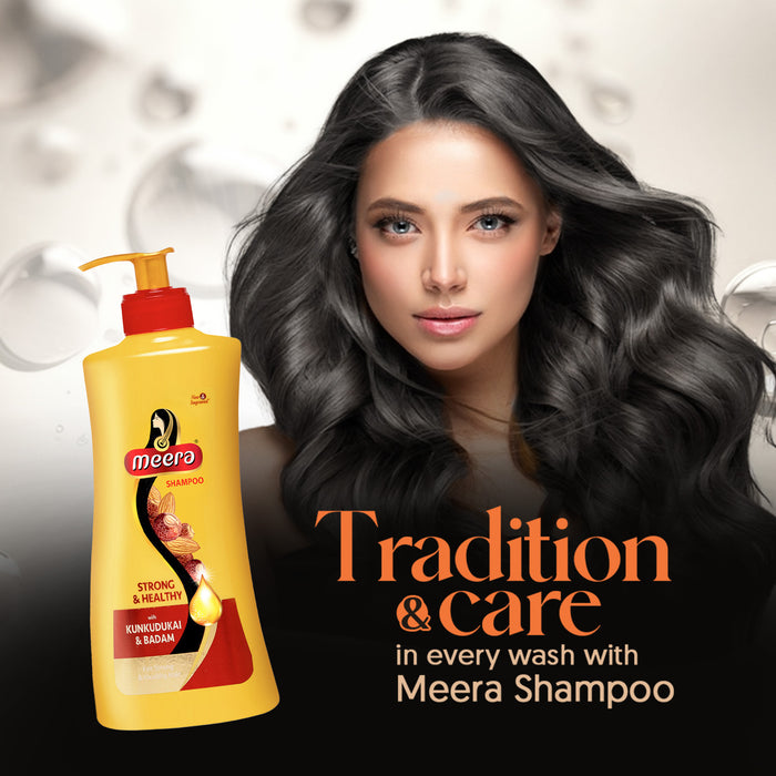 Meera Strong and Healthy Shampoo, With Goodness of Kunkudukai & Badam for Soft & Smooth Hair, 650ml