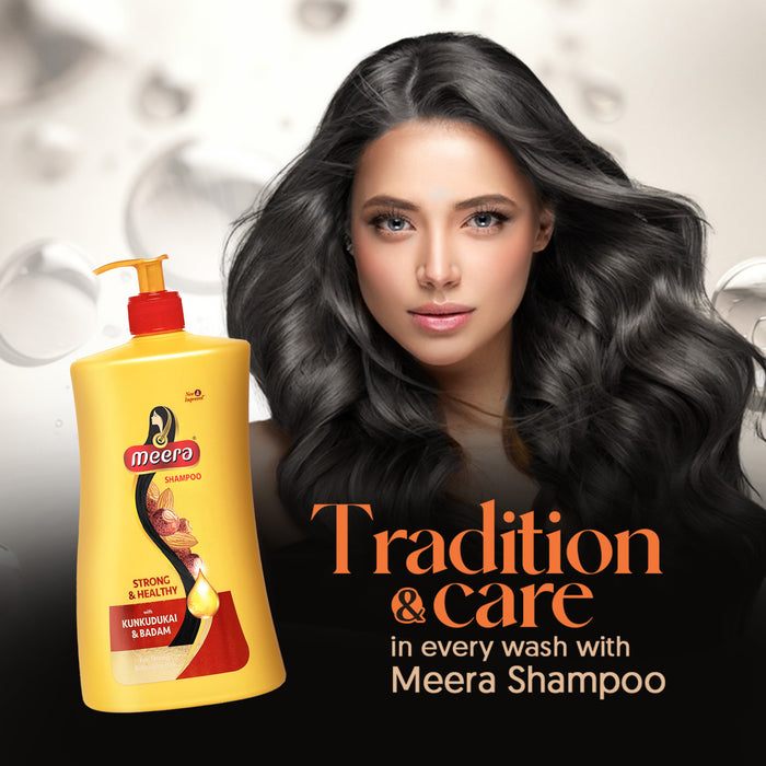 Meera Strong and Healthy Shampoo, 1L | With Goodness of Kunkudukai & Badam Gives Soft & Smooth Hair | For Men and Women, Paraben Free