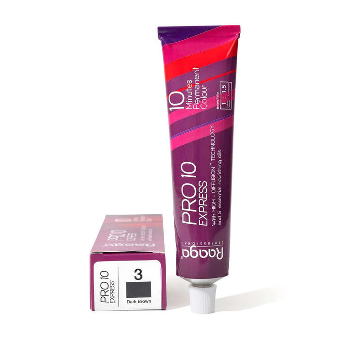 Raaga Professional Pro 10 Express Colour | 10 Minutes Permanent Hair Colour (Dark Brown 3) High Diffusion Technology and 5 Nourishing Essential Oils - 90 gm