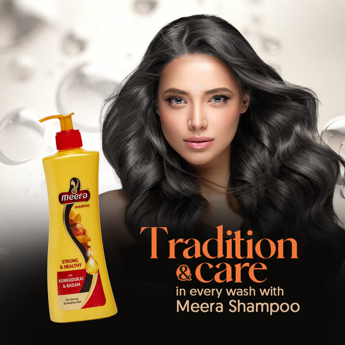 Meera Strong and Healthy Shampoo, 340 ml | With Goodness of Kunkudukai & Badam Gives Soft & Smooth Hair | For Men and Women, Paraben Free