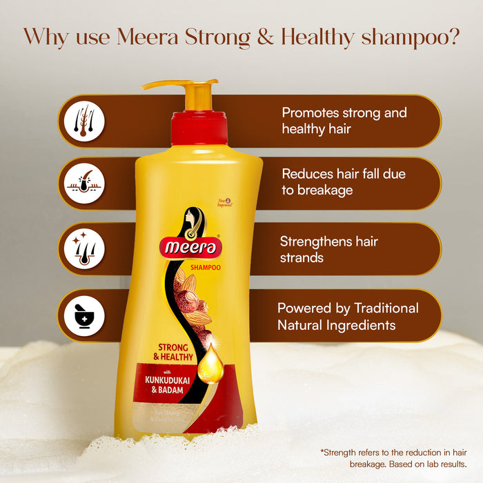 Meera Strong and Healthy Shampoo, With Goodness of Kunkudukai & Badam for Soft & Smooth Hair, 650ml