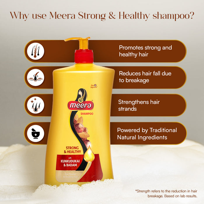 Meera Strong and Healthy Shampoo, 1L | With Goodness of Kunkudukai & Badam Gives Soft & Smooth Hair | For Men and Women, Paraben Free