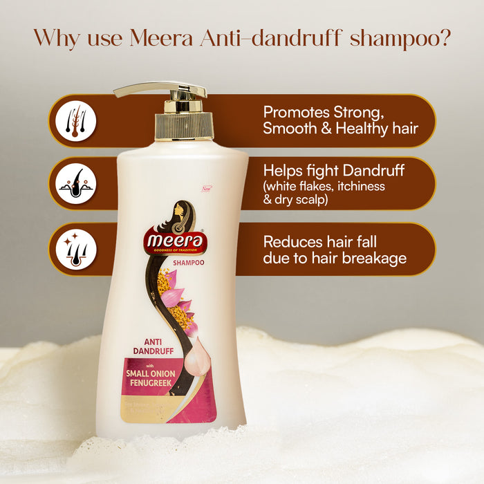 Meera Anti Dandruff Shampoo, 650 ml | With Goodness of Small Onion and Fenugreek, Fights Dandruff for Men and Women, Paraben Free