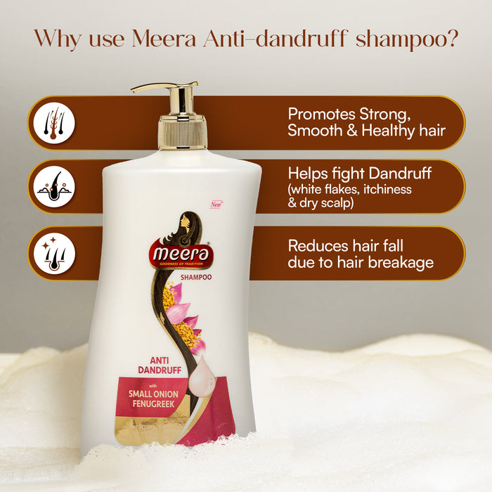 Meera Anti Dandruff Shampoo, 1L | With Goodness Of Small Onion and Fenugreek, Fights Dandruff For Men And Women, Paraben Free