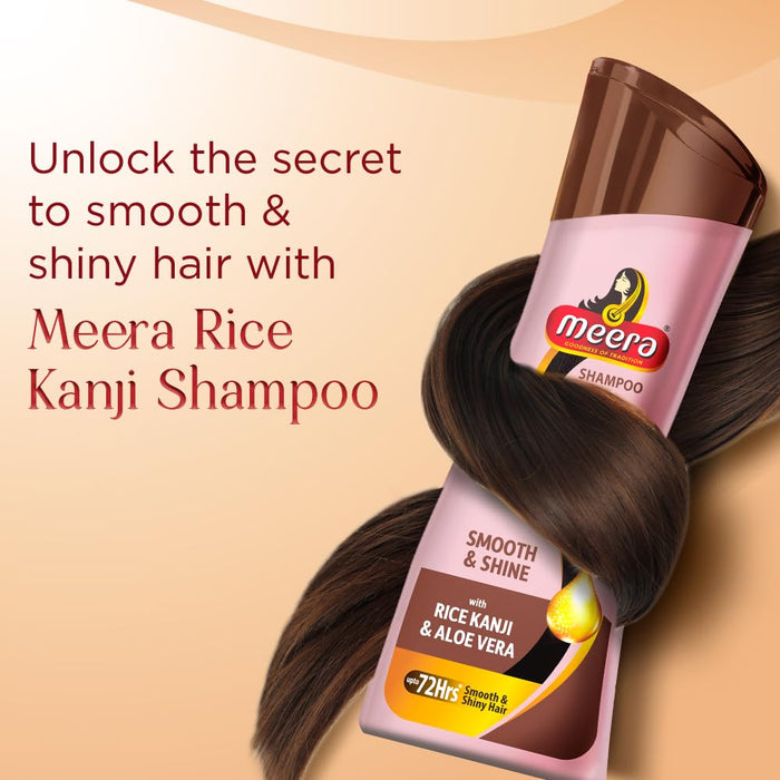 Meera Smooth & Shiny Shampoo with Rice Kanji & Aloe Vera, 180ml | Up to 72H Smoothness & Shine | For Men & Women