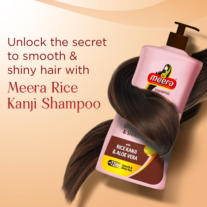 Meera Smooth & Shiny Shampoo with Rice Kanji & Aloe Vera, 650ml | Up to 72H Smoothness & Shine | For Men & Women