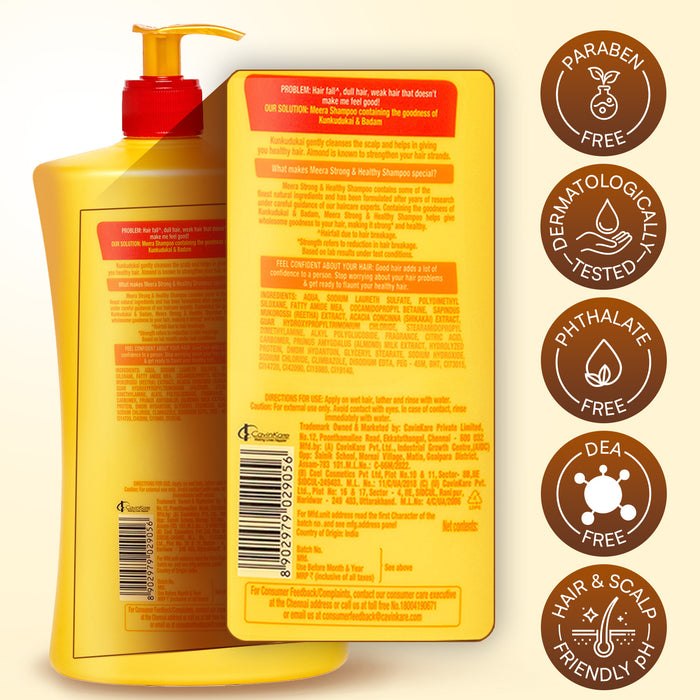 Meera Strong and Healthy Shampoo, 1L | With Goodness of Kunkudukai & Badam Gives Soft & Smooth Hair | For Men and Women, Paraben Free