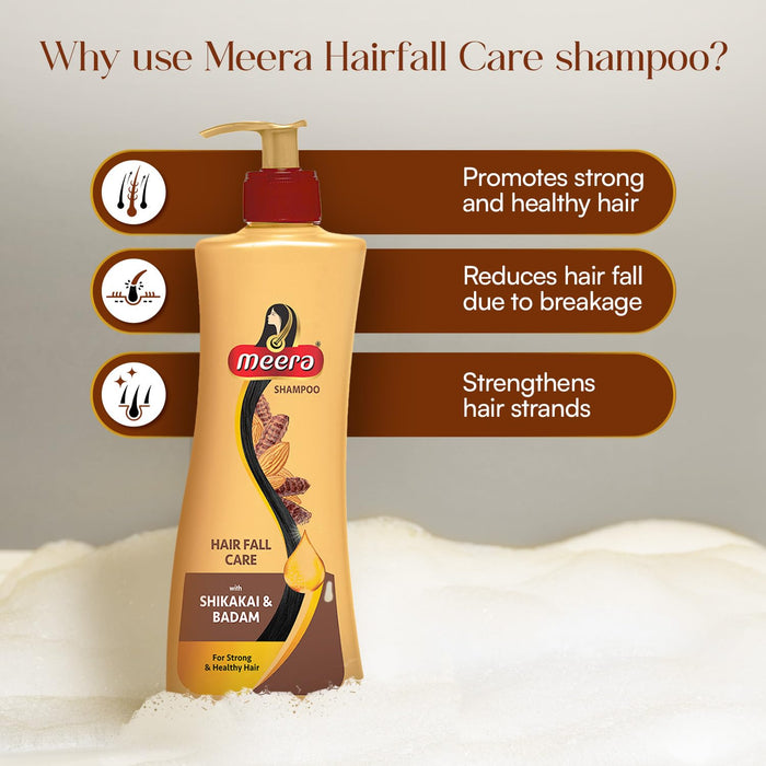 Meera Hairfall Care Shampoo, 340 ml | Goodness Of Badam & Shikakai, For Strong & Healthy Hair | For Men And Women, Paraben Free (Pack of 2)