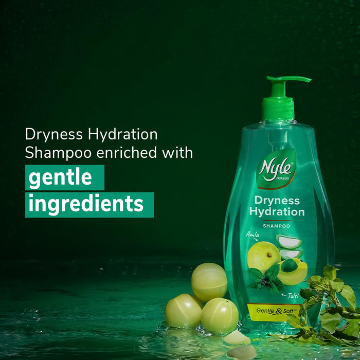 Nyle Naturals Dryness Hydration Shampoo, 800ml | For Dry & Frizz-Free Hair With Tulsi, Amla, and Aloe Vera | Gentle & Soft Shampoo For Men & Women (Pack of 2)