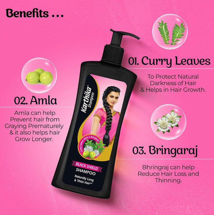 Karthika Black Shield Shampoo with Amla, Curry Leaves, and Bhringaraj | 650 ml