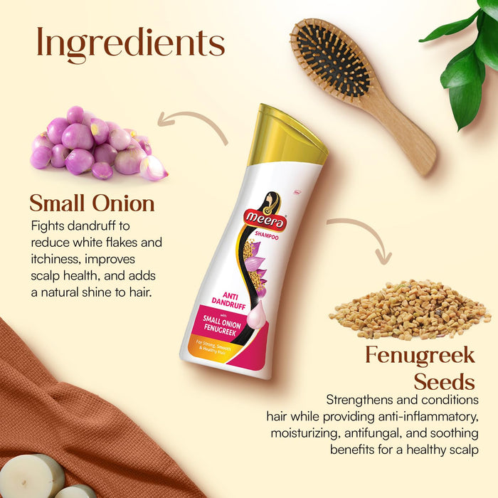 Meera Anti Dandruff Shampoo, 180 ml | With Goodness Of Small Onion and Fenugreek, Fights Dandruff For Men And Women, Paraben Free