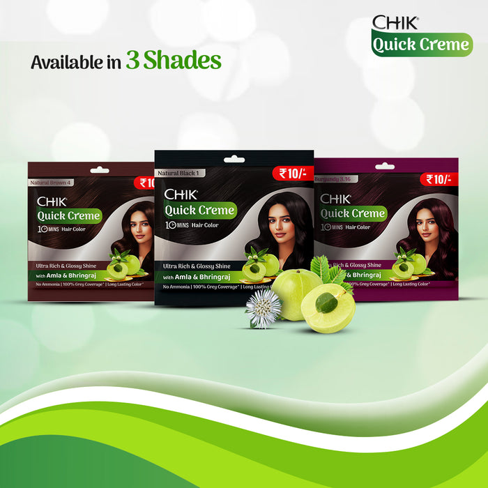 Chik Quick Crème Hair Color 24 gm | Natural Brown | Ammonia Free Hair Color (Pack of 5)