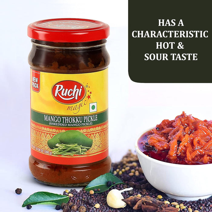 Ruchi Magic Mango Thokku Pickle, 300g | Made with Grated Mangoes, Hot & Sour Taste, Perfect with Dosa, Idly, Rotis | Authentic Indian Flavors (Pack of 3)