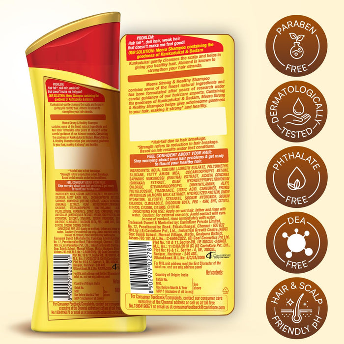 Meera Strong and Healthy Shampoo, 180ml | With Goodness of Kunkudukai & Badam Gives Soft & Smooth Hair | For Men and Women, Paraben Free