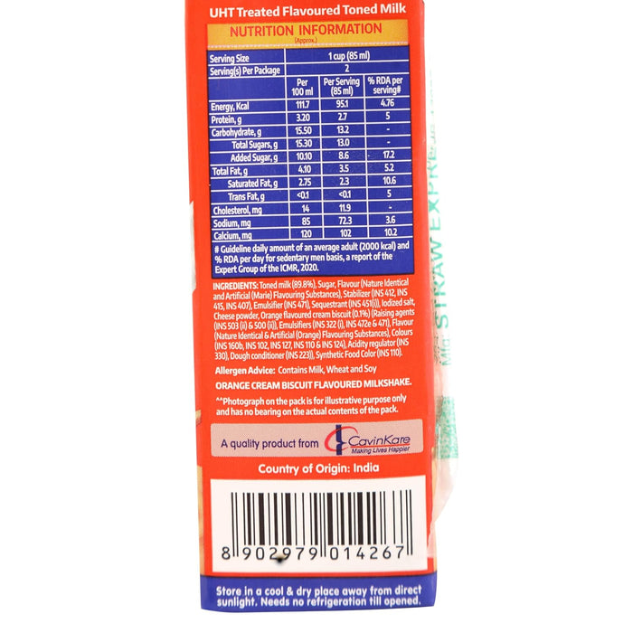 Cavin’s Orange Cream Biscuit Milkshake, 170 ml | Orange Cream Milkshake