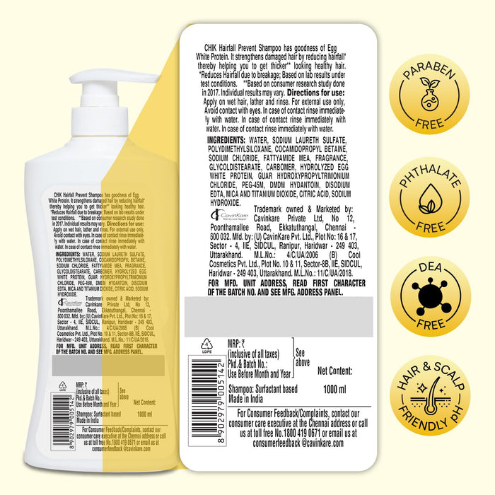 Chik Protein Solution Hairfall Prevent Shampoo, 1000 ml | With Goodness Of Egg White, For Thick And Healthier Hair