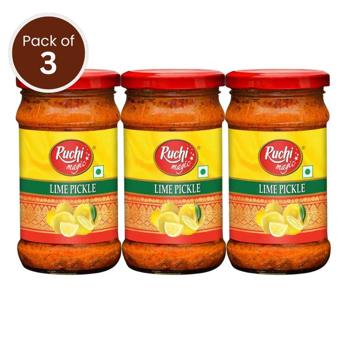 Ruchi Magic Lime Pickle, 300g | Tangy & Spicy Flavor, Perfect with Curd Rice, Snacks, and Everyday Meals | Made with Farm-Fresh Lemons (Pack of 3)