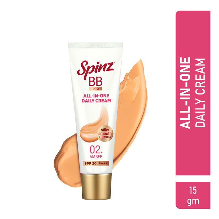 Spinz BB Pro Brightening & Beauty Face Cream with SPF 20 PA++ (Amber 02), 15g