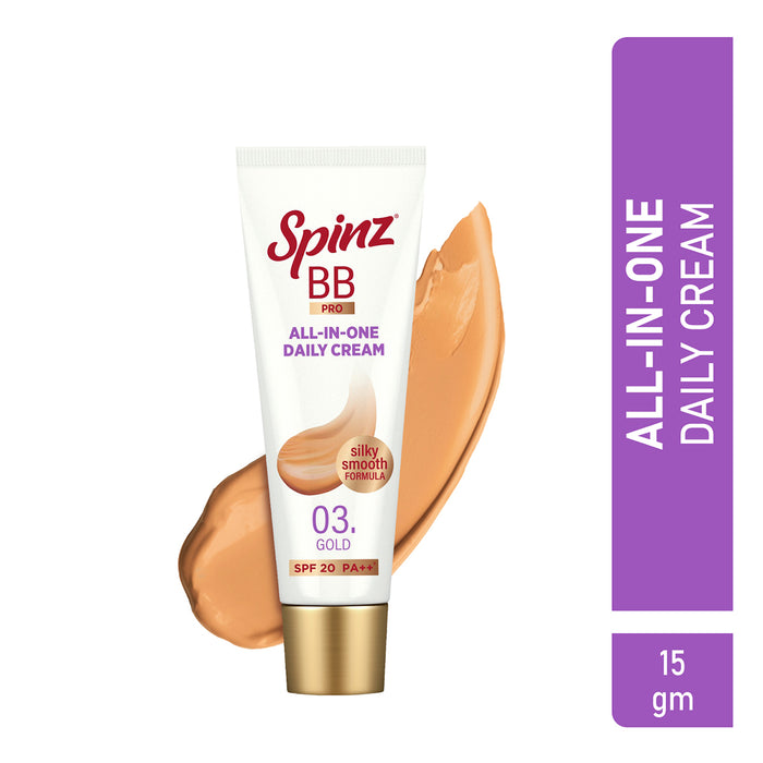 Spinz BB Pro Brightening & Beauty Face Cream with SPF 20 PA++ (Gold 03), 15g