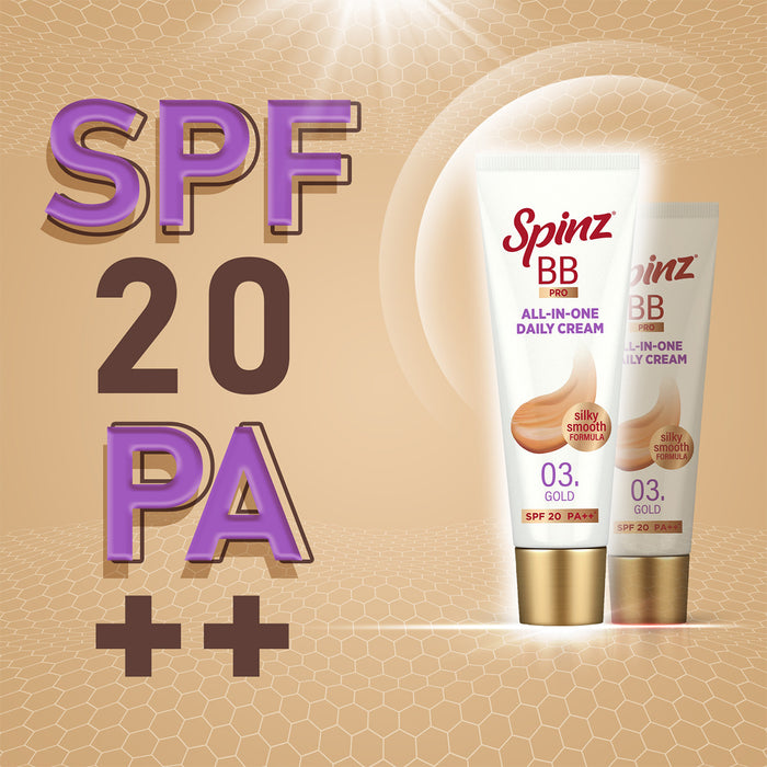 Spinz BB Pro Brightening & Beauty Face Cream with SPF 20 PA++ (Gold 03), 15g