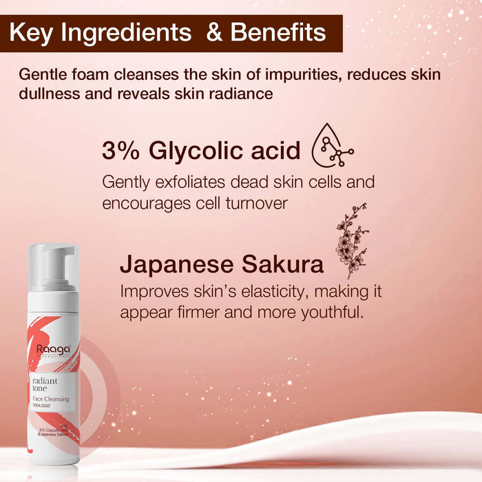 Radiant tone face cleansing mousse key ingredients & benefits 