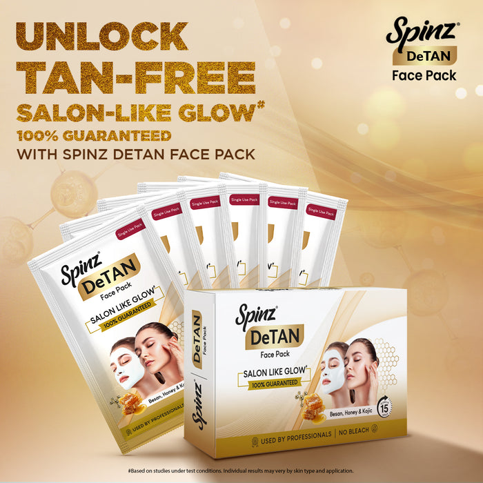 Spinz DeTan Face Pack | Tan Removal Cream with Besan, Honey & Kojic Acid | 72g | Pack of 6 (12g*6 pcs)