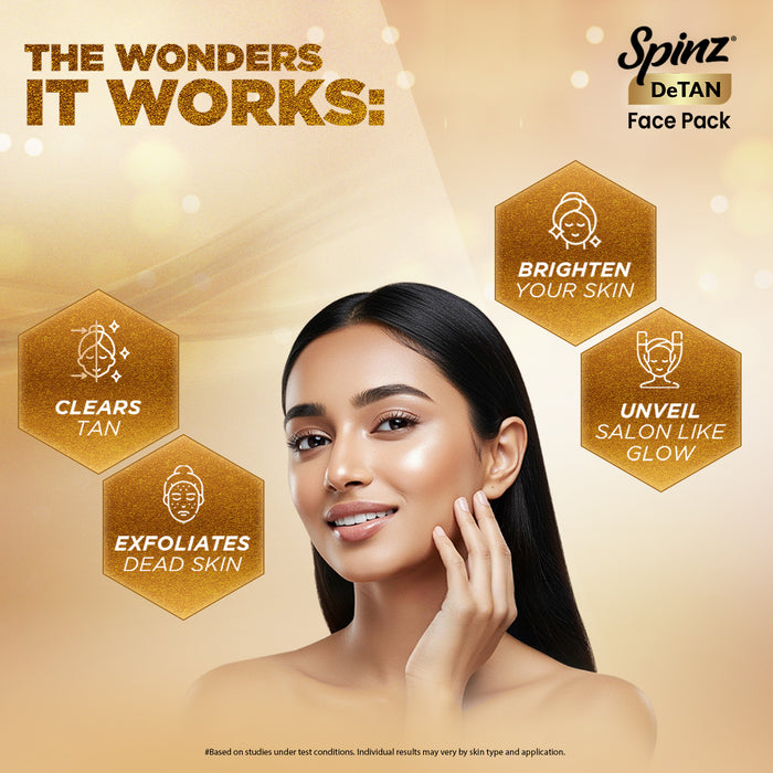 Spinz DeTan Face Pack | Tan Removal Cream with Besan, Honey & Kojic Acid | 72g | Pack of 6 (12g*6 pcs)