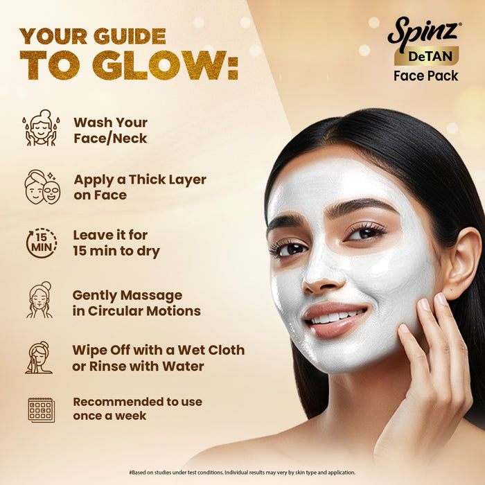 Spinz DeTan Face Pack | Tan Removal Cream with Besan, Honey & Kojic Acid | 72g | Pack of 6 (12g*6 pcs)
