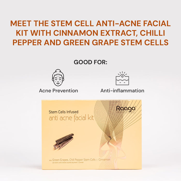 Raaga Professional Stem Cell Anti-Acne Facial Kit, 61g | Cinnamon, Green Grape, Chili Pepper Stem Cells | Fights Acne & Inflammation