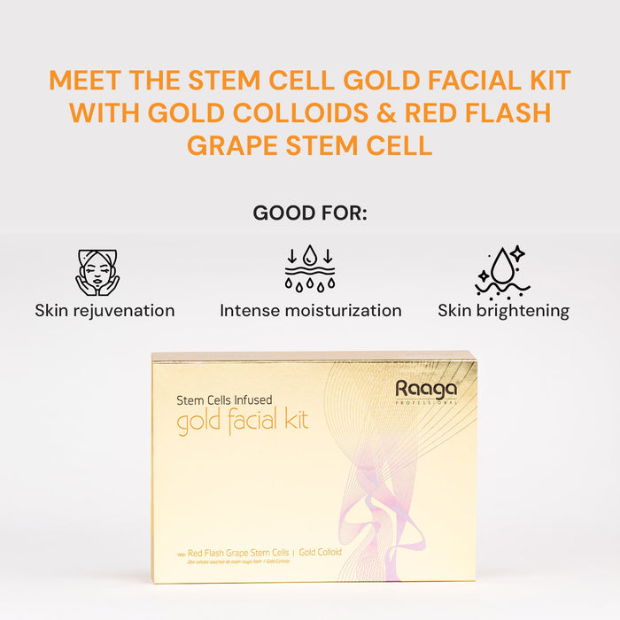 Raaga Professional Stem Cell Gold Facial Kit, 61g | Gold Colloid & Red Flesh Grape Stem Cells | Brightening & Anti-Pigmentation